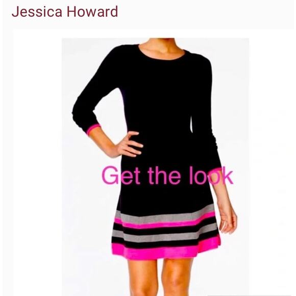 Jessica Howard Sweater Dress, Navy with Gray Pink stripes, M - Picture 2 of 12